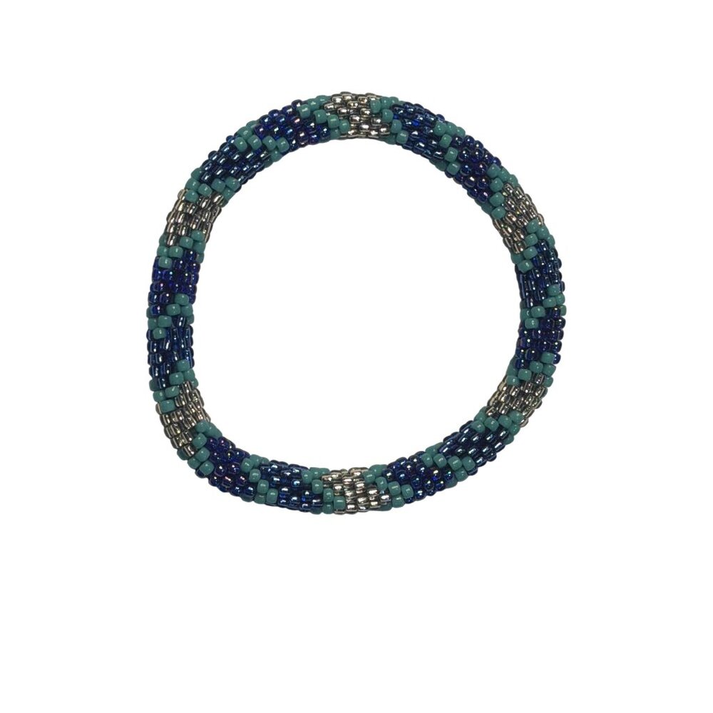 Sashka Bracelet Handmade Boho Chic Crochet Beaded Roll-On Blue Light Blue Silver